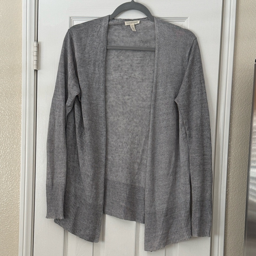 Eileen Fisher 100% Organic Linen Women's Gray Open Cardigan